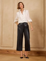 Love & Roses Black Faux Leather Wide Crop Trousers - Image 3 of 5
