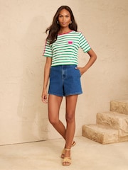 Love & Roses Green/White Stripe Ric Rac Heart Short Sleeve T-Shirt - Image 3 of 4
