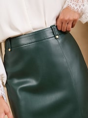 Love & Roses Forest Green Faux Leather Pencil Midi Skirt - Image 3 of 5