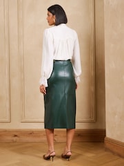 Love & Roses Forest Green Faux Leather Pencil Midi Skirt - Image 4 of 5