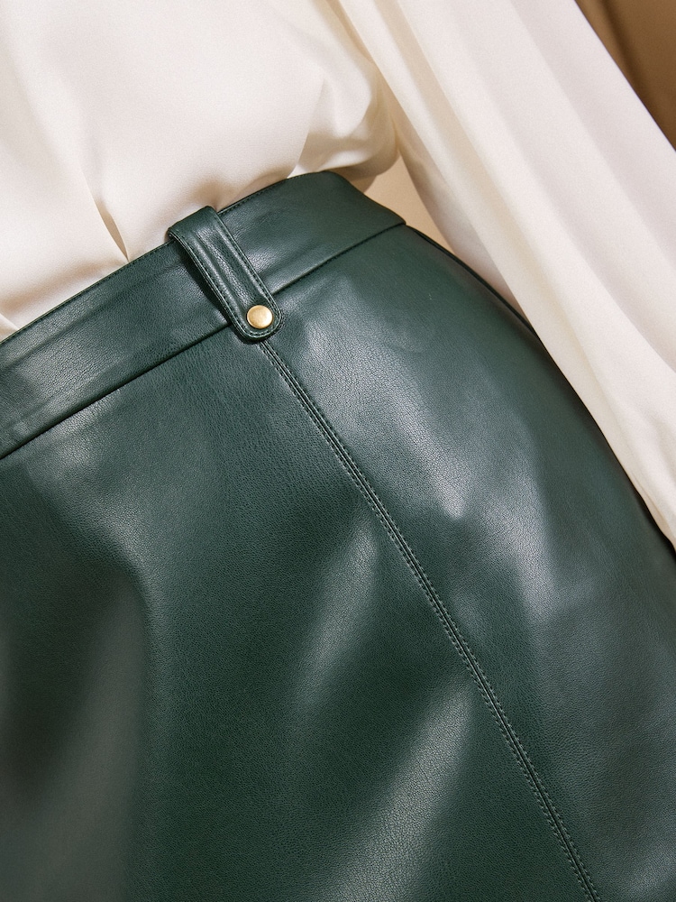 Love & Roses Forest Green Faux Leather Pencil Midi Skirt - Image 5 of 5