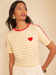 Love & Roses Yellow/White Stripe Ric Rac Heart Short Sleeve T-Shirt - Image 4 of 4