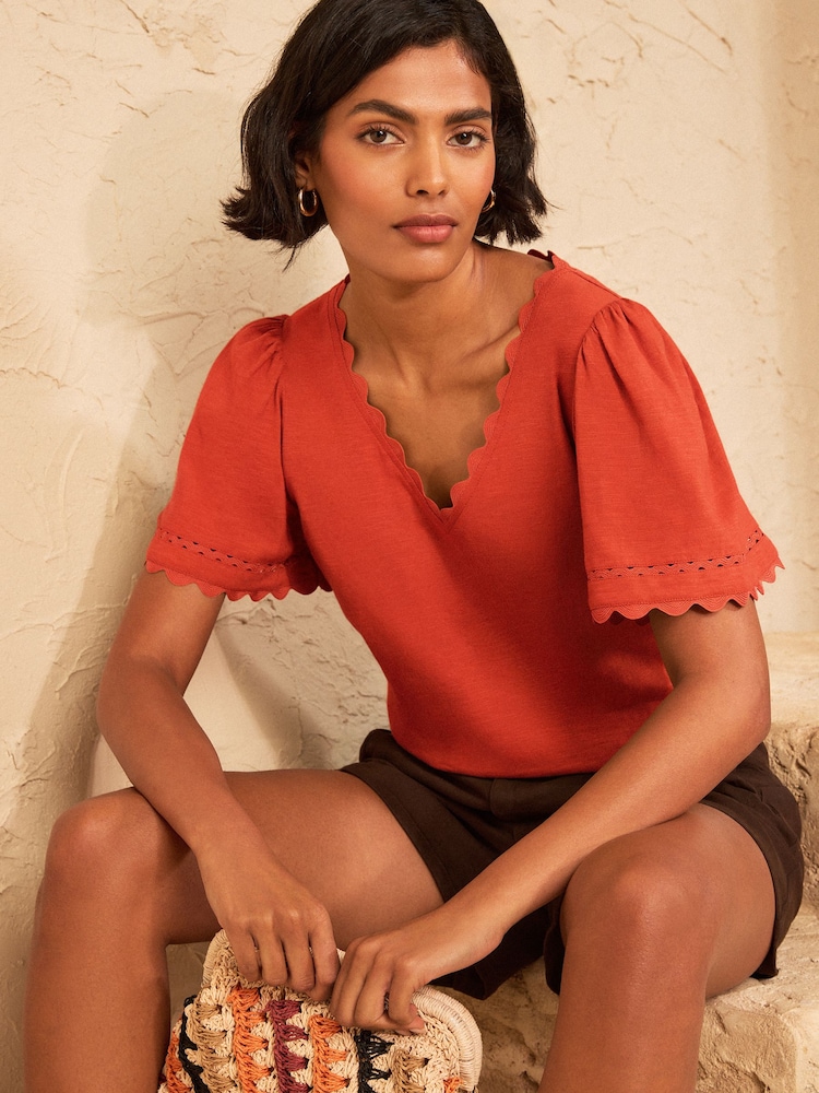 Love & Roses Bright Orange Scallop V-Neck T-Shirt - Image 4 of 4 Love & Roses Bright Orange Scallop V-Neck T-Shirt - Image 4 of 4