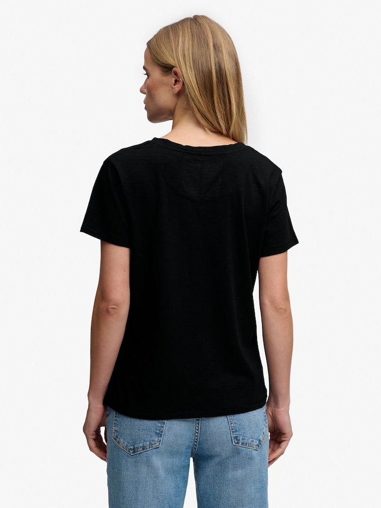 Superdry Black Slub Embroidered V-Neck T-Shirt - Image 2 of 7