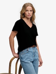 Superdry Black Slub Embroidered V-Neck T-Shirt - Image 3 of 7