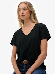 Superdry Black Slub Embroidered V-Neck T-Shirt - Image 4 of 7