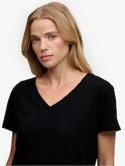 Superdry Black Slub Embroidered V-Neck T-Shirt - Image 5 of 7