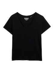 Superdry Black Slub Embroidered V-Neck T-Shirt - Image 6 of 7