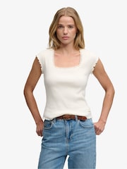 Superdry White Athletic Essential Square Neck T-Shirt - Image 1 of 7