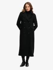 Superdry Black Double Breasted Wool Coat - Image 1 of 8