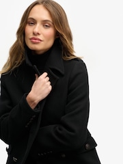 Superdry Black Double Breasted Wool Coat - Image 5 of 8
