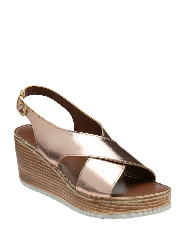 Gold - Ravel überkreuzte Ledersandalen mit Keilabsatz - Bild 1 von 4