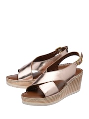 Gold - Ravel überkreuzte Ledersandalen mit Keilabsatz - Bild 2 von 4