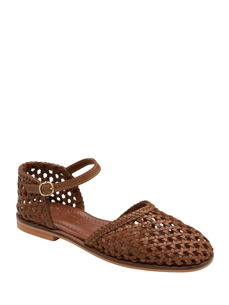 Ravel Brown Woven Leather Closed Toe Flat Sandals - Image 1 of 4