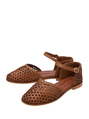 Ravel Brown Woven Leather Closed Toe Flat Sandals - Image 2 of 4