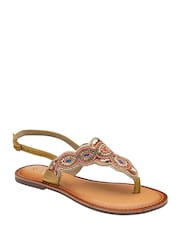 Ravel Gold Back Strap Toe Post Leather Sandals - Image 1 of 4