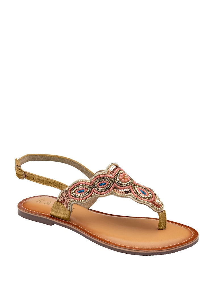 Ravel Gold Back Strap Toe Post Leather Sandals - Image 1 of 4