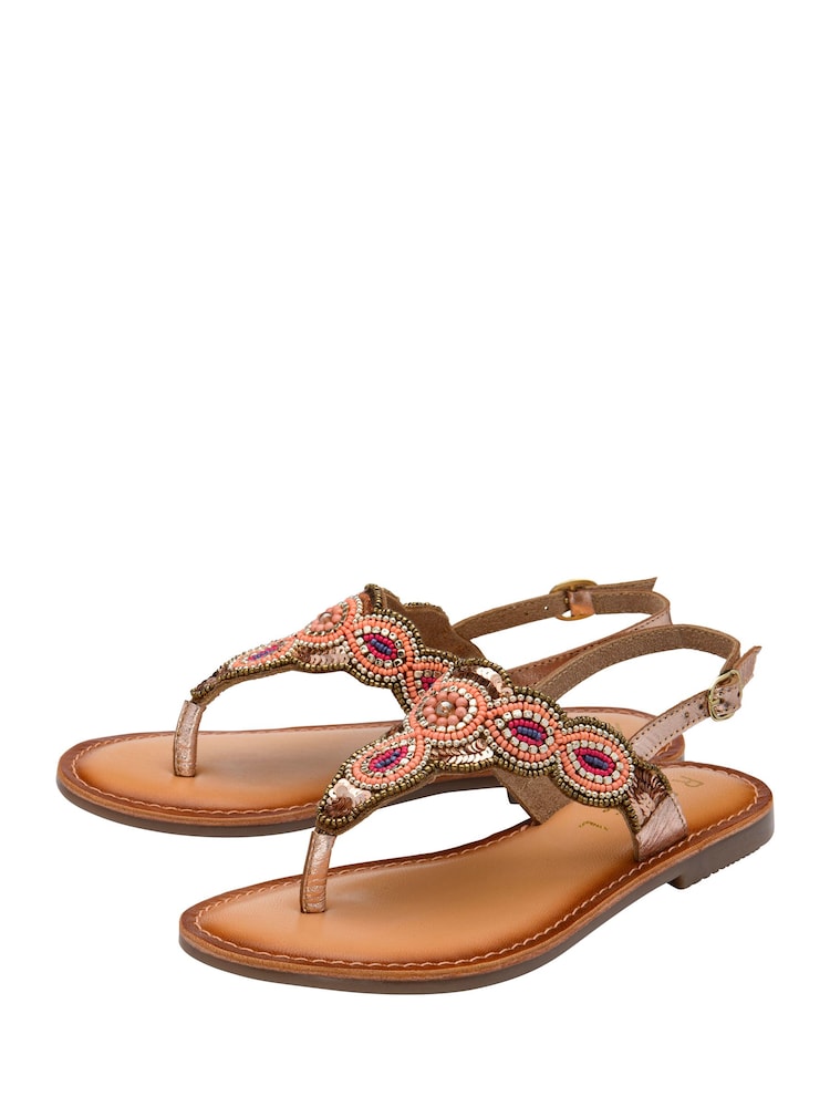 Ravel Gold Back Strap Toe Post Leather Sandals - Image 2 of 4