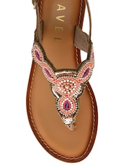 Ravel Gold Back Strap Toe Post Leather Sandals - Image 4 of 4