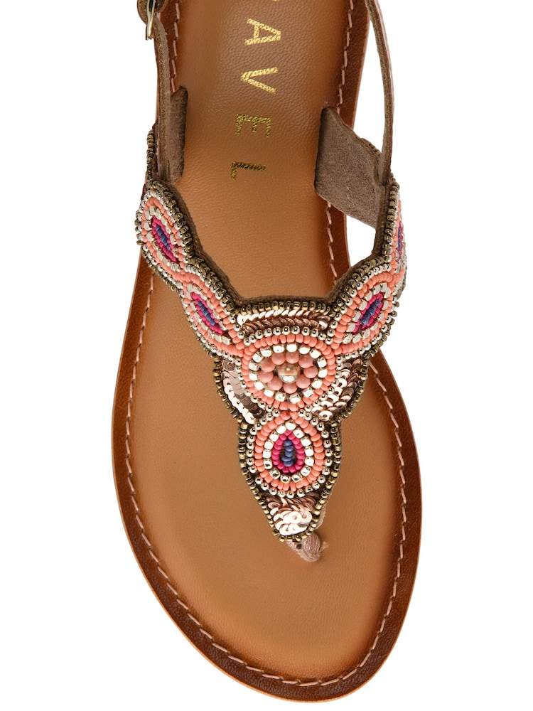 Ravel Gold Back Strap Toe Post Leather Sandals - Image 4 of 4