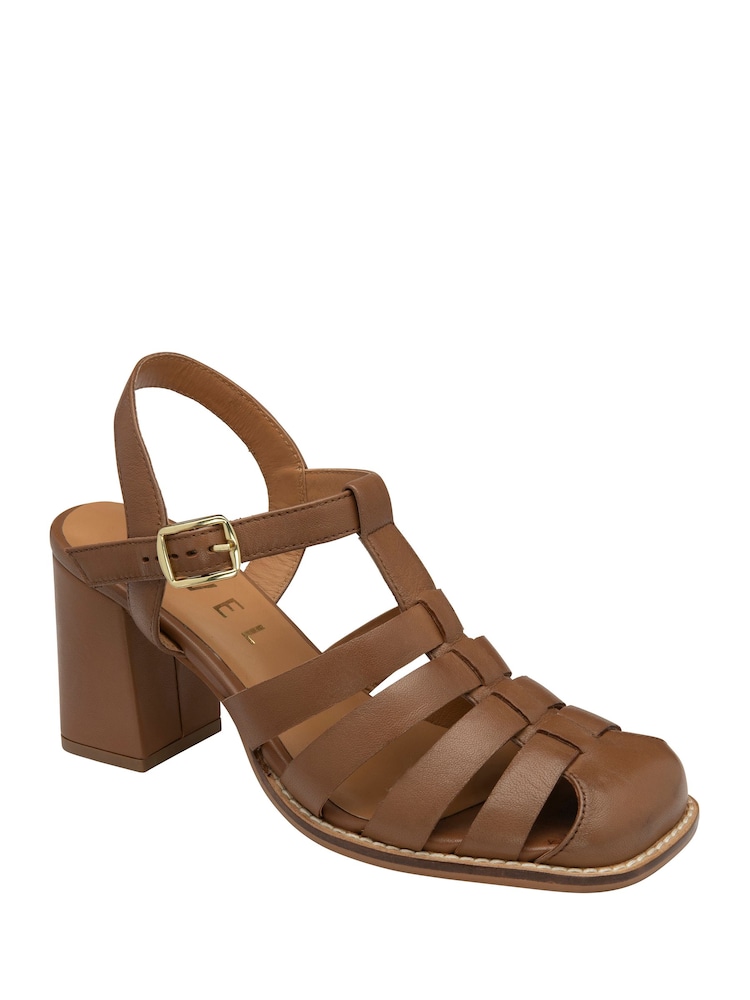 Ravel Brown Strappy Closed Toe Block Heel Leather Sandals - Image 1 of 4 Ravel Brown Strappy Closed Toe Block Heel Leather Sandals - Image 1 of 4