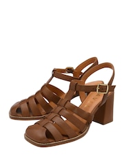 Ravel Brown Strappy Closed Toe Block Heel Leather Sandals - Image 2 of 4