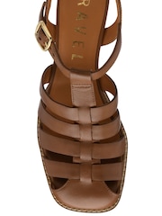Ravel Brown Strappy Closed Toe Block Heel Leather Sandals - Image 4 of 4