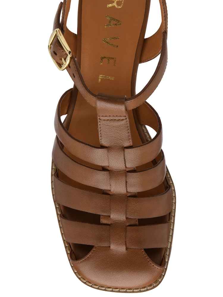 Ravel Brown Strappy Closed Toe Block Heel Leather Sandals - Image 4 of 4 Ravel Brown Strappy Closed Toe Block Heel Leather Sandals - Image 4 of 4