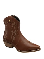 Ravel Brown Western Style Leather Ankle Boots On A Block Heel - Image 1 of 4