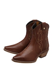 Ravel Brown Western Style Leather Ankle Boots On A Block Heel - Image 2 of 4