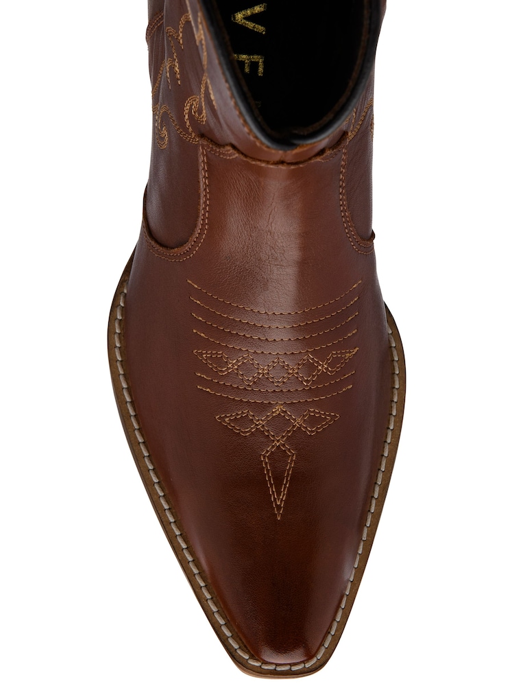 Ravel Brown Western Style Leather Ankle Boots On A Block Heel - Image 4 of 4