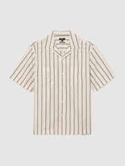 Reiss Ivory White Saint Lyocell Stripe Relaxed Cuban-Collar Shirt - Image 2 of 6
