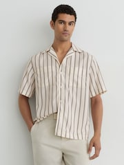 Reiss Ivory White Saint Lyocell Stripe Relaxed Cuban-Collar Shirt - Image 3 of 6