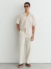 Reiss Ivory White Saint Lyocell Stripe Relaxed Cuban-Collar Shirt - Image 4 of 6