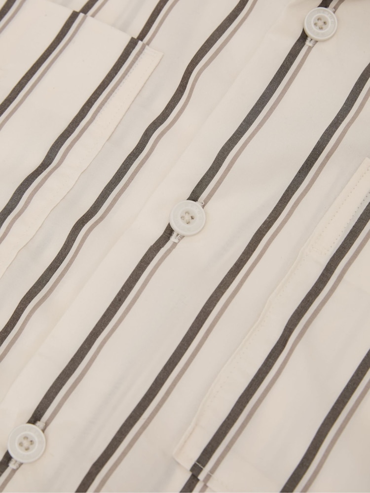 Reiss Ivory White Saint Lyocell Stripe Relaxed Cuban-Collar Shirt - Image 6 of 6 Reiss Ivory White Saint Lyocell Stripe Relaxed Cuban-Collar Shirt - Image 6 of 6