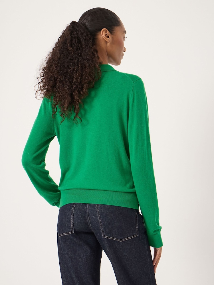 Hush Green Merino Long Sleeve Polo Top - Image 2 of 5 Hush Green Merino Long Sleeve Polo Top - Image 2 of 5