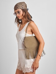 Katie Loxton Taupe Suedette Cali Fringe Small Shoulder Bag - Image 1 of 5