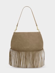Katie Loxton Taupe Suedette Cali Fringe Small Shoulder Bag - Image 3 of 5