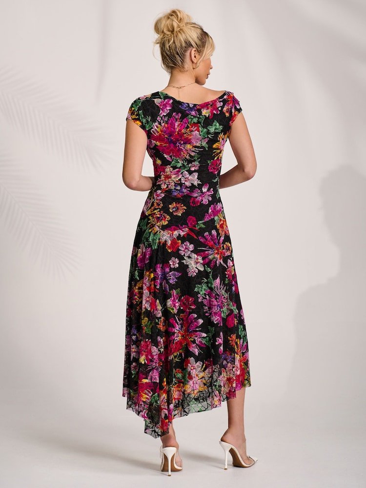 Jolie Moi Purple Asymmetric Draped Print Lace Maxi Dress - Image 2 of 7 Jolie Moi Purple Asymmetric Draped Print Lace Maxi Dress - Image 2 of 7