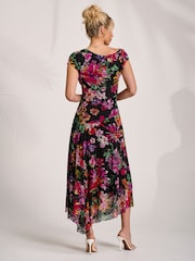 Jolie Moi Purple Asymmetric Draped Print Lace Maxi Dress - Image 3 of 7