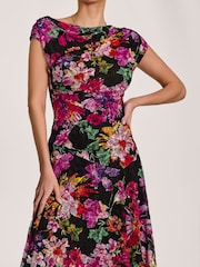 Jolie Moi Purple Asymmetric Draped Print Lace Maxi Dress - Image 4 of 7