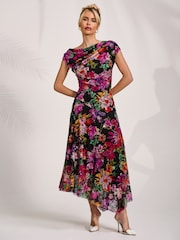 Jolie Moi Purple Asymmetric Draped Print Lace Maxi Dress - Image 5 of 7