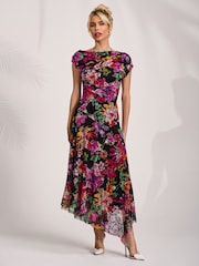 Jolie Moi Purple Asymmetric Draped Print Lace Maxi Dress - Image 7 of 7