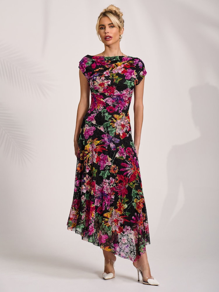 Jolie Moi Purple Asymmetric Draped Print Lace Maxi Dress - Image 7 of 7 Jolie Moi Purple Asymmetric Draped Print Lace Maxi Dress - Image 7 of 7