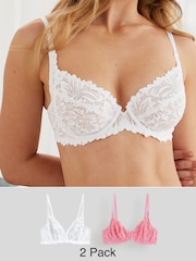 أبيض/وردي - Lace Ultimate Comfort Bras 2 Pack - صورة 1 من 10