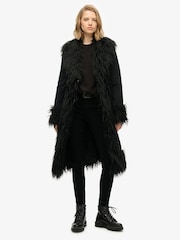 Superdry Black Long Afghan Coat - Image 1 of 8