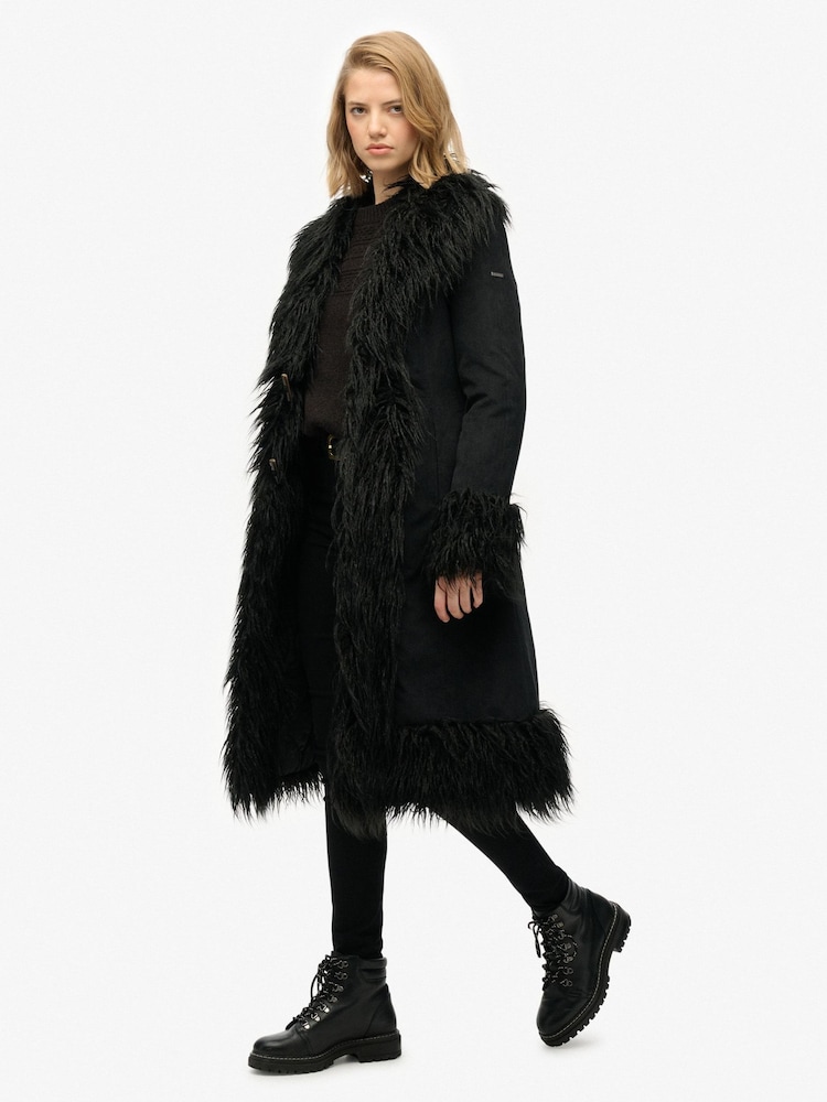 Superdry Black Long Afghan Coat - Image 2 of 8