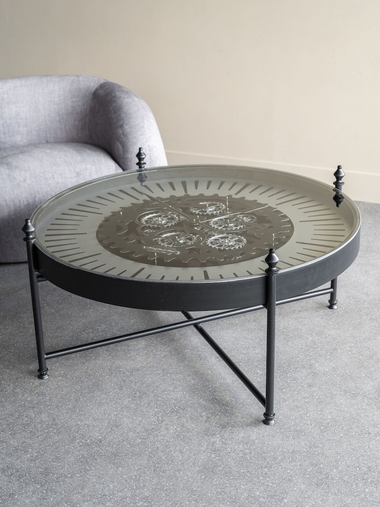 Libra Interiors Nickle Black Palladium Wall Clock Coffee Table with Moving Cogs - Image 1 of 5