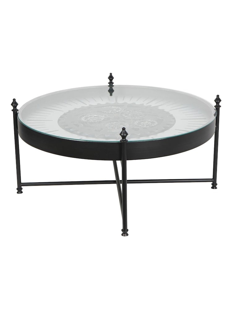 Libra Interiors Nickle Black Palladium Wall Clock Coffee Table with Moving Cogs - Image 2 of 5