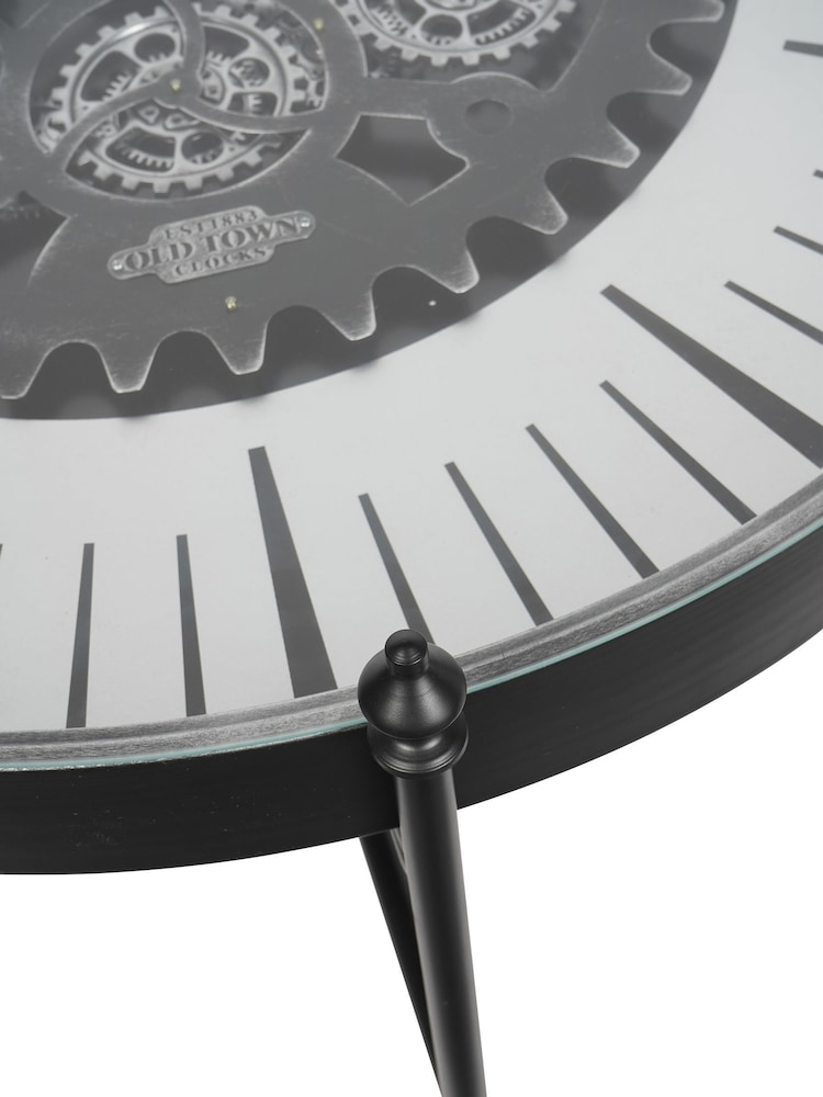Libra Interiors Nickle Black Palladium Wall Clock Coffee Table with Moving Cogs - Image 5 of 5